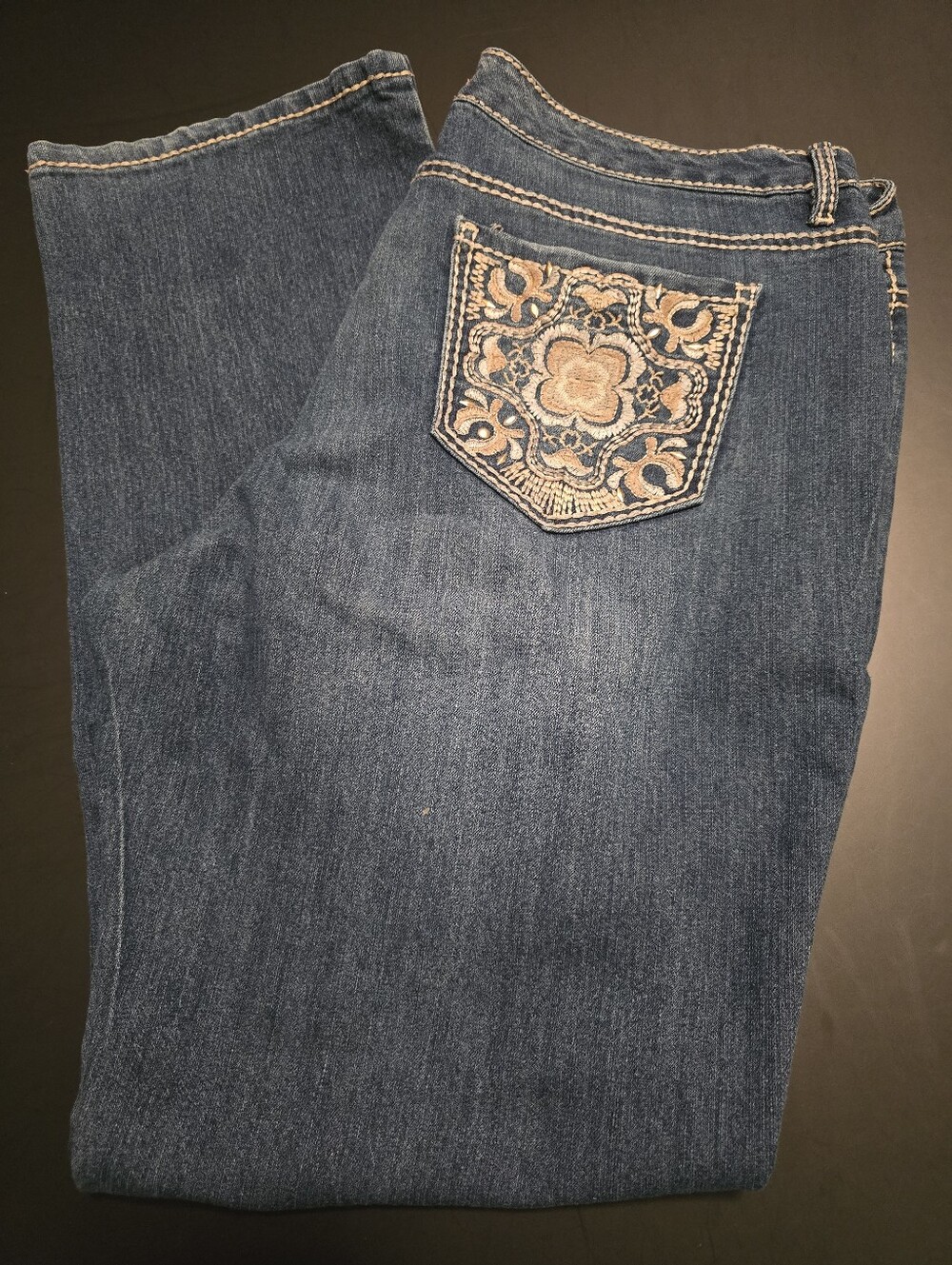 Nine West Vintage America Embroidered Pocket Dark Blue Women's Jeans 14/32